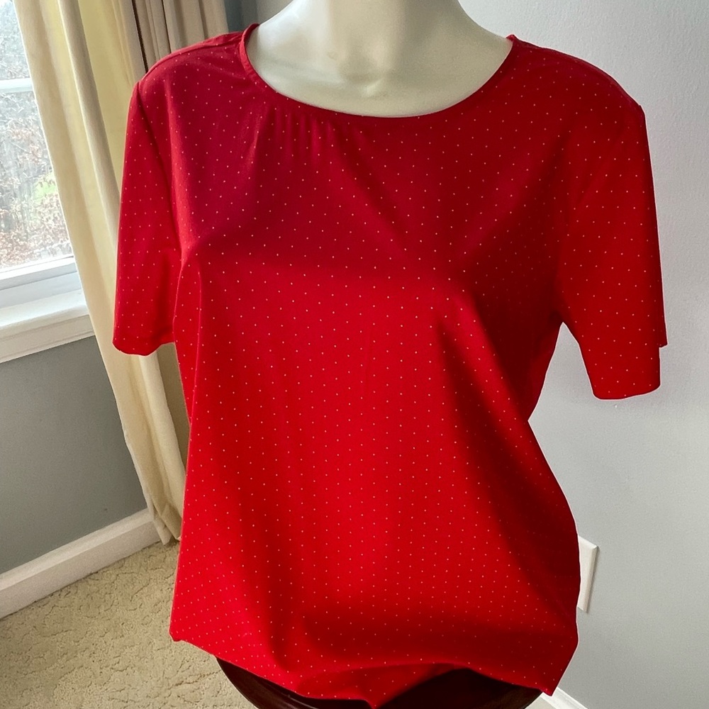 Red and White Polka dot top
